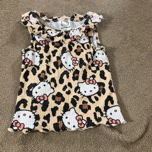 Hello Kitty Leopard Print Ruffle Tank Top in Tan, Black & Pink